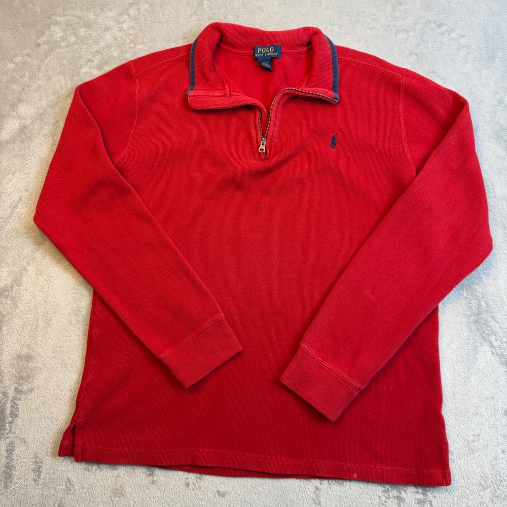 Polo Ralph Lauren Pullover Boys XL Red Quarter Zip Cotton Preppy Sweater Classic